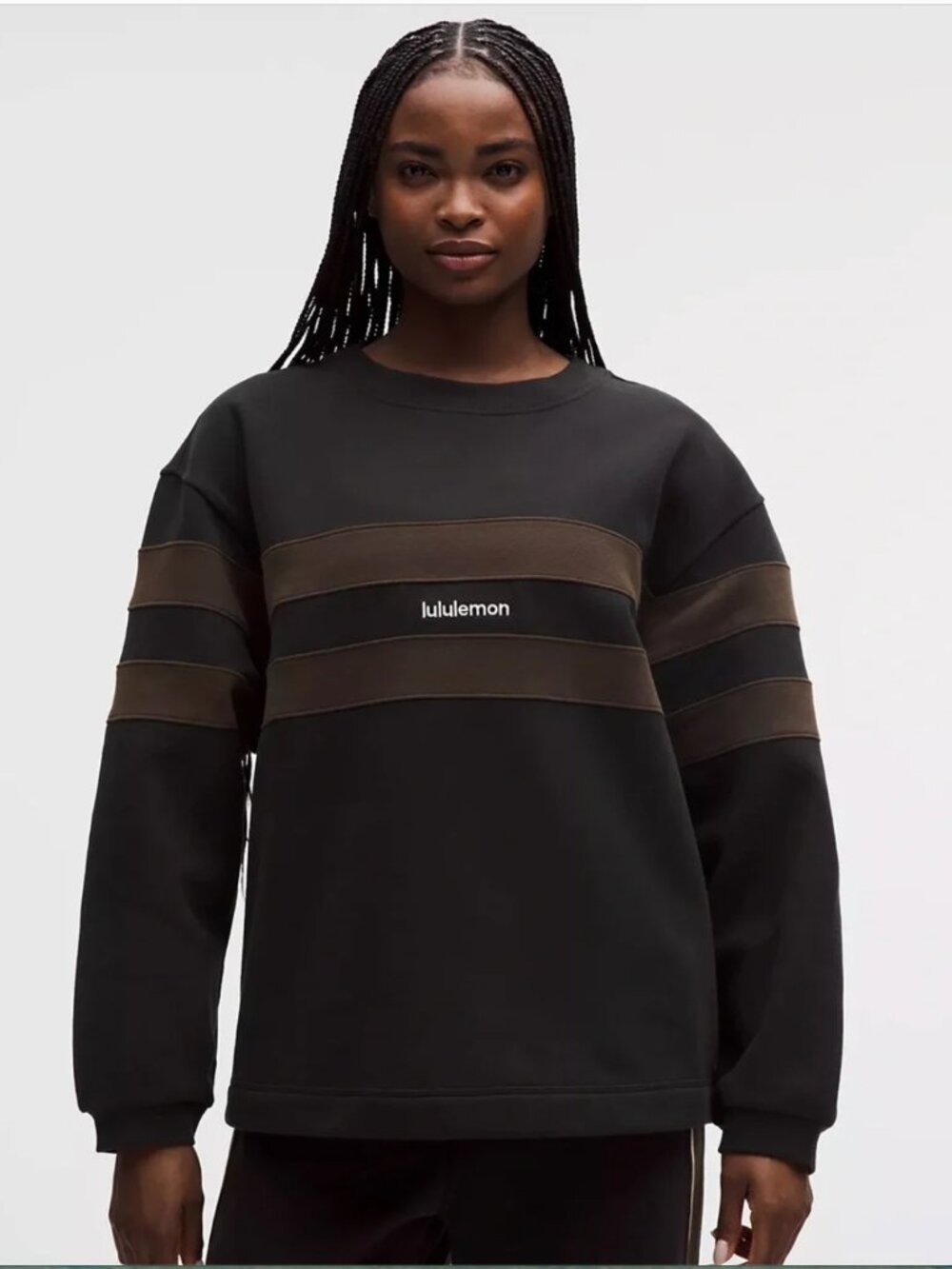 Lululemon NWT Steady State Pullover Crew Stripe Black/ Walnut Crunch